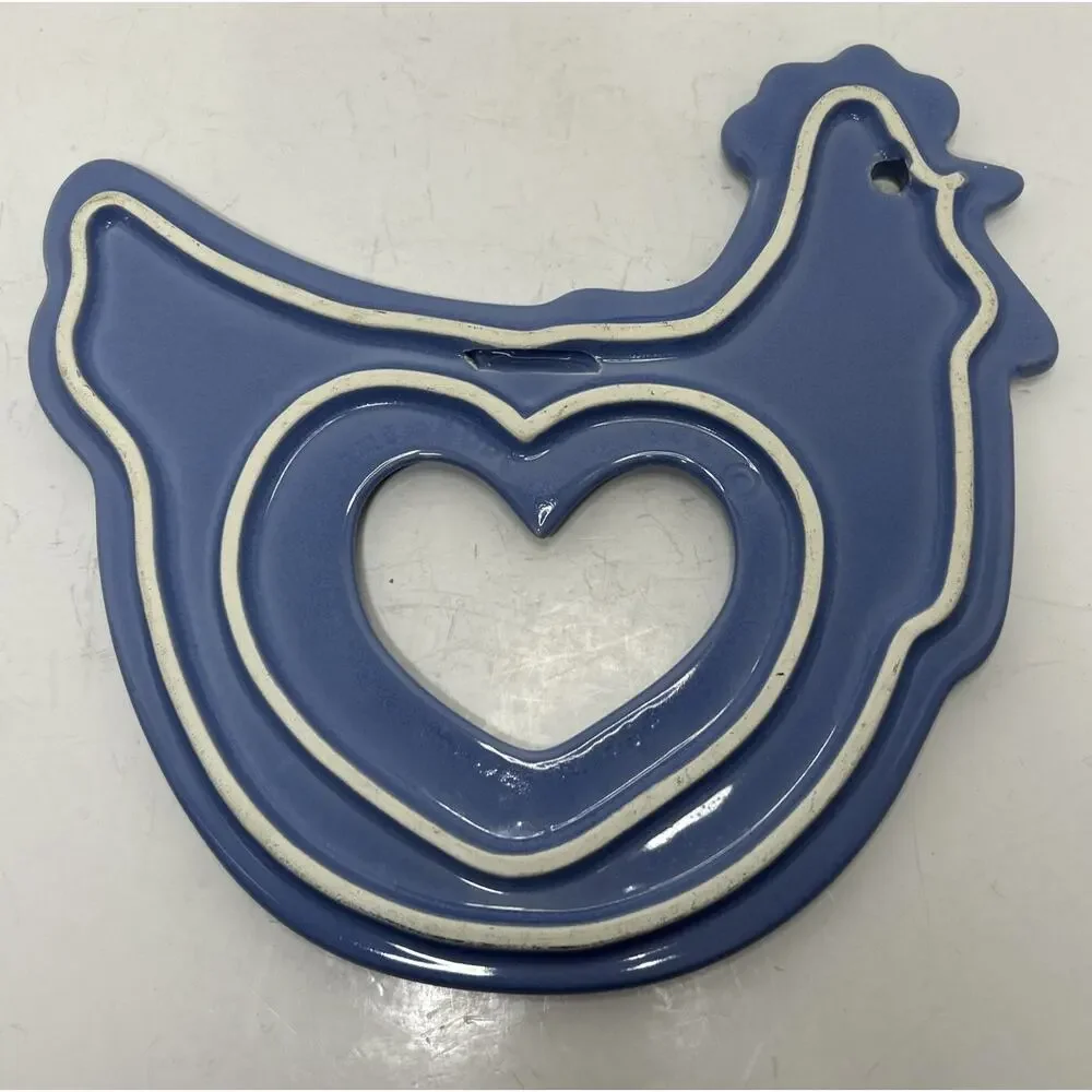 Treasure Craft Ceramic Pale Blue Chicken Hen Trivet Wall Decor Country Heart